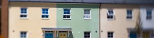 A row of colorful terraced homes